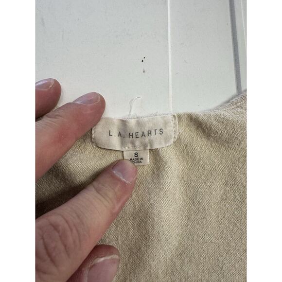 LA Hearts Womens Size S Tan Zip Up Short Sleeve Crop Top Shirt Blouse - Picture 2 of 6